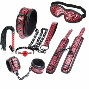 Open Mouth Gag Slave Woman Handcuffs Ankle Cuffs Collar Whip BDSM Restraint Set - Picture 1 of 28