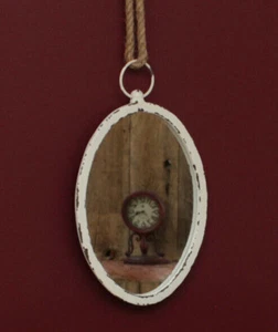 Nuevo ESPEJO OVALADO 13" Blanco Chippy con Percha Gruesa de Yute - Granja - Imagen 1 de 3