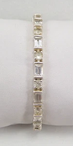 VTG Sterling Silver Tennis Bracelet with Clear Rectangle & Round CZ’s 7" Long - Picture 1 of 13