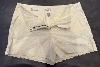 Ann Taylor Eyelet Shorts Original Yellow 8 Eyelet Lace Lined Scalloped Rise 9.5“ - Image 1 of 4