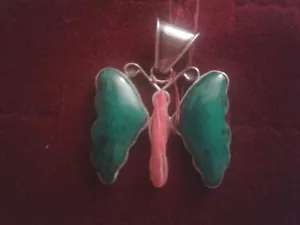 BUTTERFLY WITH JADE BRAND NEW ONE OF THE KIND BACK STAMPED .950 SILVER - Picture 1 of 2