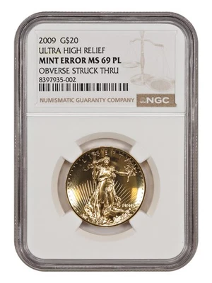 Mint Error: 2009 $20 Ultra High Relief Double Eagle NGC MS69PL (Obv Struck Thru) - Image 1 of 4