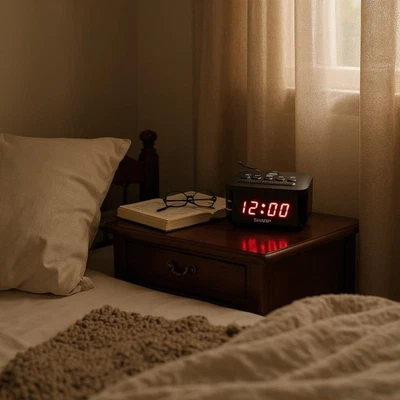 SHARP Digital Alarm Clock, Black, USB Charge Port, Red LED Display - Image 1 of 4