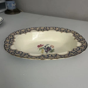 Aynsley Venetta Serving Bowl 8.5” Floral, Blue Lace Border - Picture 1 of 4