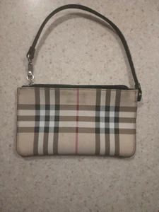 Mini borsa/polsino/frizione Burberry in tela rivestita iconica fantasia tartan - Foto 1 di 6