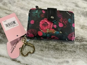 Neu mit Etikett Juicy Couture Reiter Karten Geldbörse Blütenblatt Rose schwarz - Bild 1 von 8