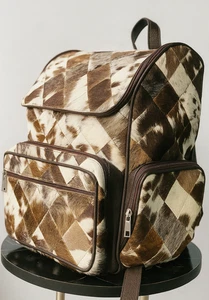 Real Cowhide Patchwork Backpack-Cowhide Hair on Leather-Western Diaper Backpack - Picture 1 of 4