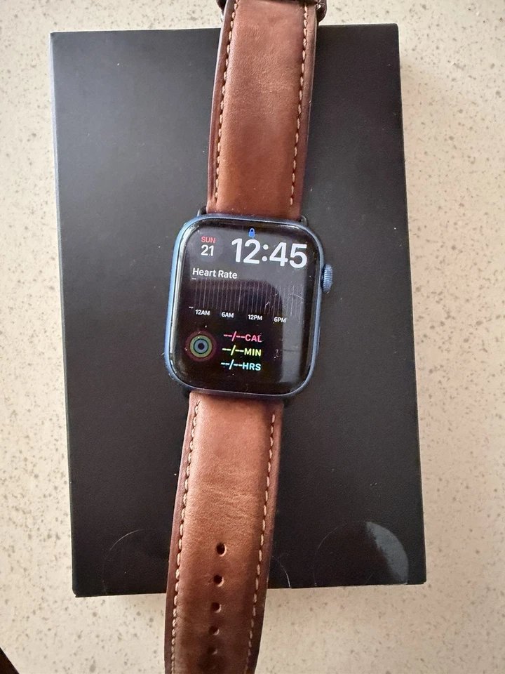 Apple Watch Series 7 Blue Aluminum, GPS, Unlocked with New In Box Leather Strap - Image 1 of 1