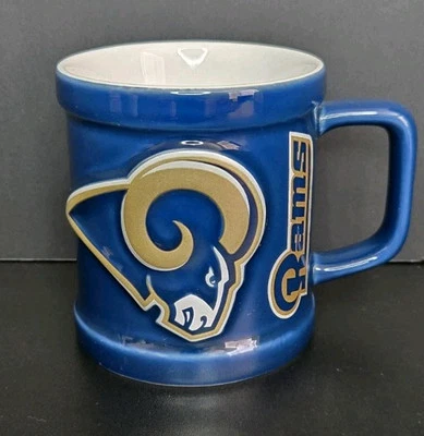 Caneca de café vintage NFL St Louis Rams logotipo azul em relevo fã de futebol - Imagem 1 de 4