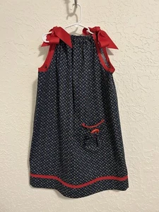 Girl’s Sun Dress, Handmade 20 In. Width 28 In. Shoulder To Hem. Bows, Pocket. - Picture 1 of 8