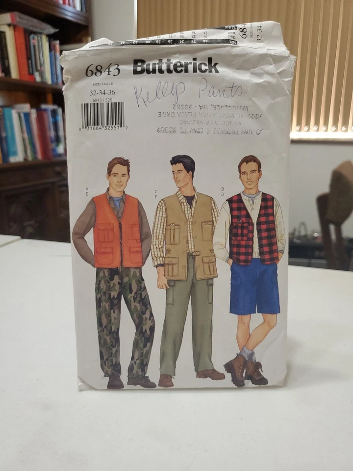 Butterick 6843 Talla 32 34 36 Hombre CHALECO PANTALONES CORTOS Senderismo Camping Pesca Foto 1 de 3