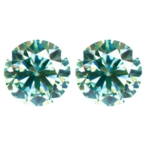 1.85 Ct IF  [2Pcs Pair]  Brilliant Round Cut 6.5 MM Aqua Blue Green Moissanite - Picture 1 of 5