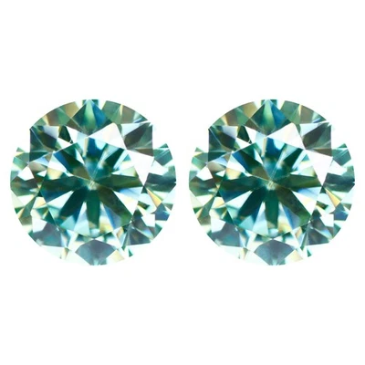 1.85 Ct IF  [2Pcs Pair]  Brilliant Round Cut 6.5 MM Aqua Blue Green Moissanite - Image 1 of 4