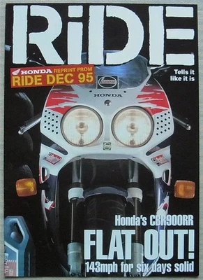 HONDA CBR900RR MOTORCYCLE Road Test Report Brochure 1995 RiDE Magazine Reprint - Image 1 of 4