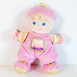 Fisher Price Baby 1° Bambola Sonaglio in Testa Mattel 10,5" Rosa Peluche Capelli Biondi - Foto 1 di 7