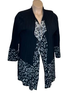Cárdigan abierto Misook negro cachemir tejido acanalado drapeado talla 1X brillante fiesta glamour - Imagen 1 de 15