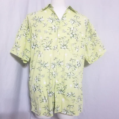 Camisa tropical hawaiana con botones azul marino antigua para hombre talla XL manga corta palmeras Foto 1 de 4