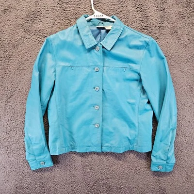 Chaqueta de cuero Newport News para mujer talla 14 azul cuello botón delantero Foto 1 de 4
