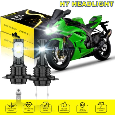 2pcs H7 LED Headlight Bulbs 6000K white For Kawasaki Ninja 300 EX300 2013-2017 - Image 1 of 4