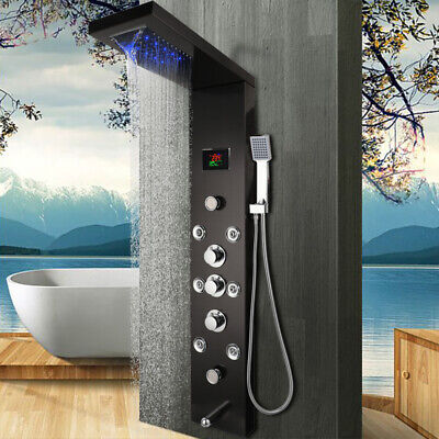Shower Panel Rain LED Head Black Hand Sprayer Mixer Digital Screen Massage Jets • 238.09€