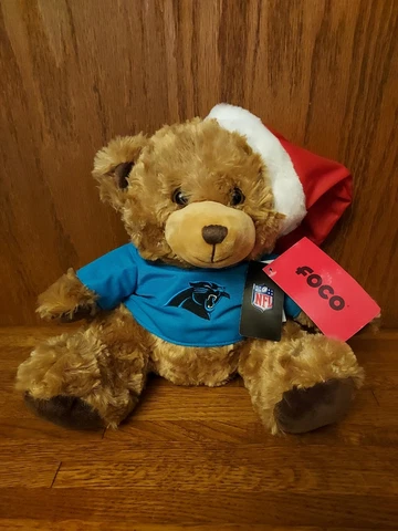 FOCO NFL Carolina Panthers Sitting Plush Brown Bear Christmas Edition Cover