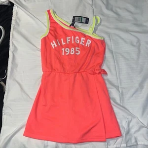 Tommy Hilfiger Dress Neon Coral One Shoulder Sleeveless Kids Size L 12/14 - Picture 1 of 7