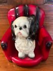 Sweet Chalkware Delia Robia Ware St.Louis, Mo "Dog On Red Chair" C1930-1940