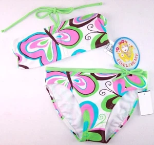 NWT Angel Beach Girl's 2 Pc. Retro Butterfly Bandeau Bikini Swimsuit, 16 - Picture 1 of 3