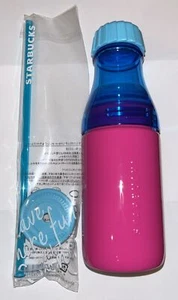 New Starbucks 2015 Blue & Pink Water Bottle 17.5oz W/Straw Japan Summer Release - Picture 1 of 4