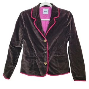 Vtg Moschino Junior Sz 40 11/12 Brown Velvet Blazer Jacket Hot Pink Trim READ - Picture 1 of 15