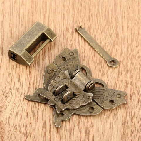 60*38*13mm Retro Style Trunk Padlock Lock Key with Butterfly Box Latch Clasp Set Cover