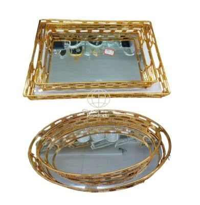 Stunning Gold Mirror Tray Decorative Makeup Organizer Serving Plate Wedding Gift - Image 1 of 4