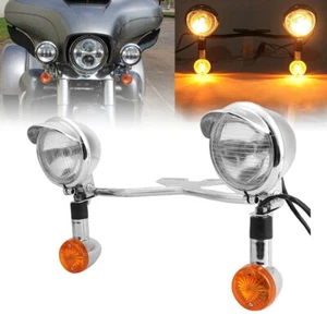 Chrome Motorcycle Driving Passing Turn Signal Spot Fog Lights Bar Kit For Harley - Picture 1 of 10