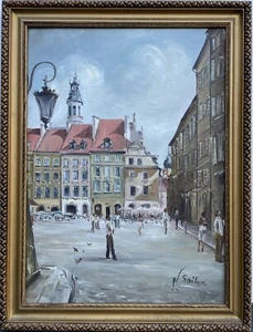 Escena de la ciudad del mercado antiguo de Varsovia Rynek Starego Miasta Varsovia pintura al óleo - Imagen 1 de 15
