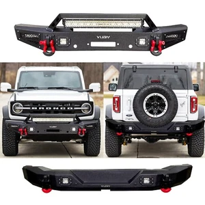 VIJAY Fits 2021-2025 Ford Bronco Steel Front & Rear Bumper with Square lights - Picture 1 of 14