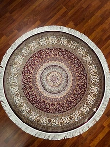 5x5 ft Silk Circle Rug – Vintage Round Rug for Home Decor, Blue Beige Design - Picture 1 of 8