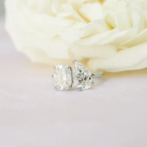 Toi Et Moi 4 Carat Wedding Ring IGI Lab Grown Cushion Cut Diamond PT950 Platinum - Picture 1 of 11