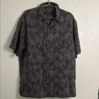 Tasso Elba - Camisa Hombre Gris y Negro Estampado Seda - Talla Grande Foto 1 de 4