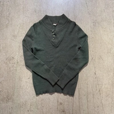 Green Wool Sweater Womens Medium Shawl Collar Button Pullover Solid Classic - Image 1 of 4