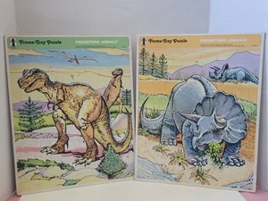 Pair Of Vtg Rainbow Works Frame Tray Puzzle Prehistoric Animals Dinosaurs - Picture 1 of 10