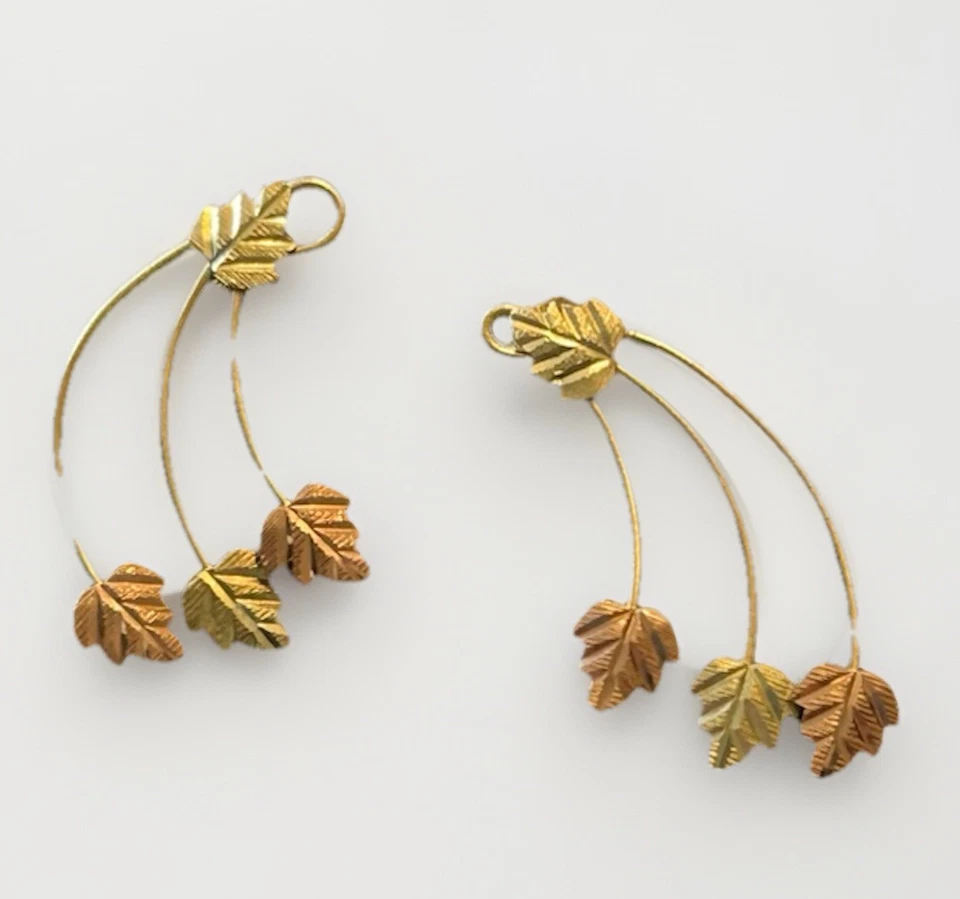 Brincos vintage de ouro 14 K Black Hills folhas de outono - Imagem 1 de 3
