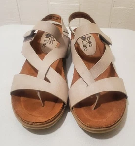 Jessica Cline Tan Cross Strap Slip On Sandals Womens Size 7 M Beach Casual - Picture 1 of 7