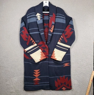 Pendleton Graphic Sweater Coat XL Blue Cotton Wool Longline Southwest Aztec Boho - Image 1 of 4
