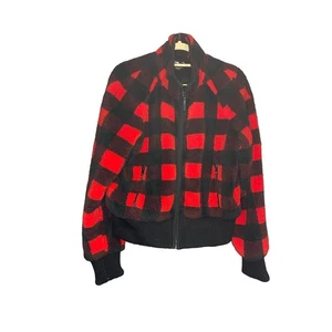 MOTHER The Funnel Neck Ribbed Checked Teddy Jacket Size L  - Picture 1 of 6