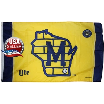 Licensed MLB Milwaukee Brewers Miller Lite Beer Flag Banner Wisconsin Brick 2022 - Image 1 of 4