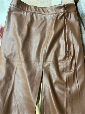 Jason Wu Brown Faux Leather Midi Skirt M Pencil Slit Designer Free Shipping - Image 1 of 4