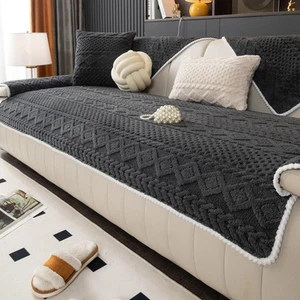 Geometric Jacquard Plush Warm Sofa Couch Cover, Soft Funny Fuzzy Couch Covers... - Picture 1 of 7