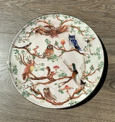 Plato lateral Anthropologie Inslee Fariss Autumn's Bounty - Ardilla pájaro búho rosa Foto 1 de 4