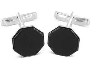 Gemelos BROOKER plata octágono con inserción de ónix - Imagen 1 de 1