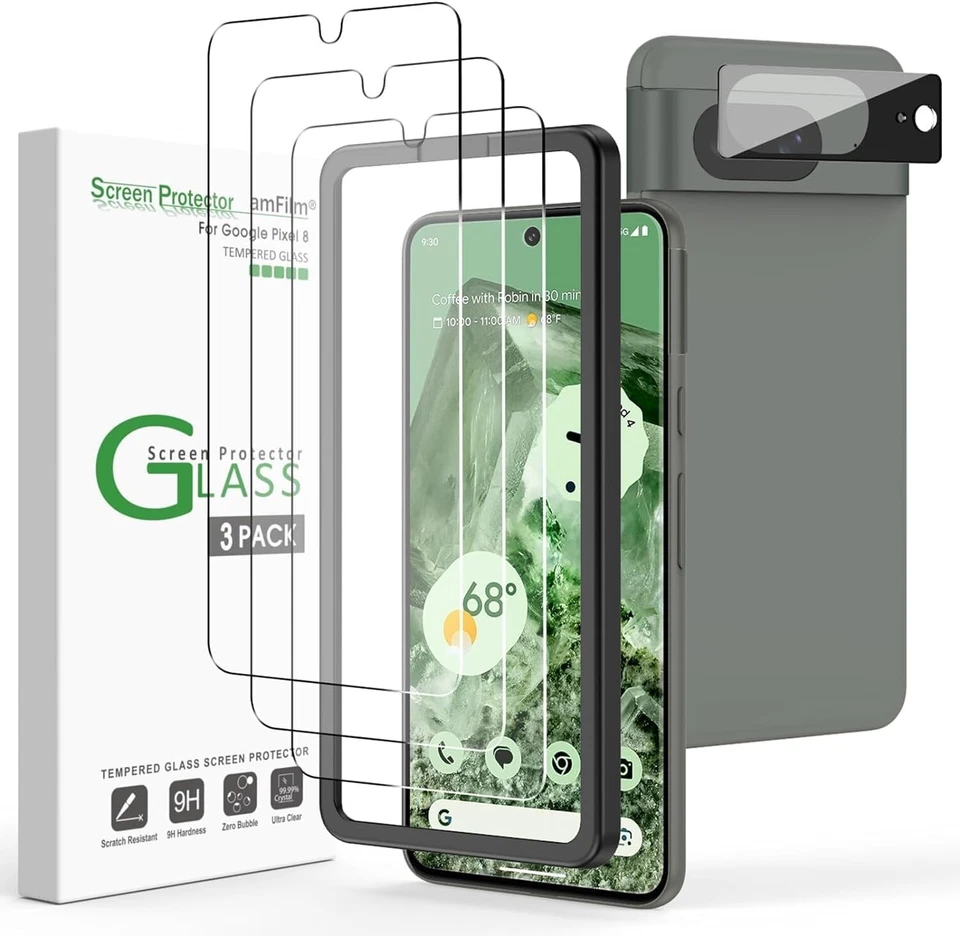 amFilm 3+1 Pack for Google Pixel 8 Screen Protector Tempered Glass - Image 1 of 4